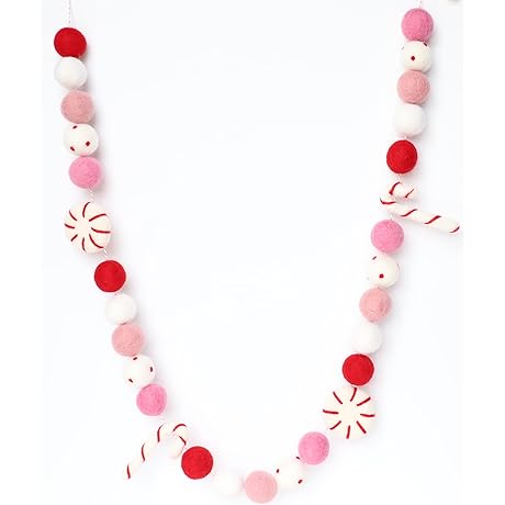 Christmas Felt Garland ~7 Ft 100% Wool Candy Cane Peppermint Ornament Wall Party