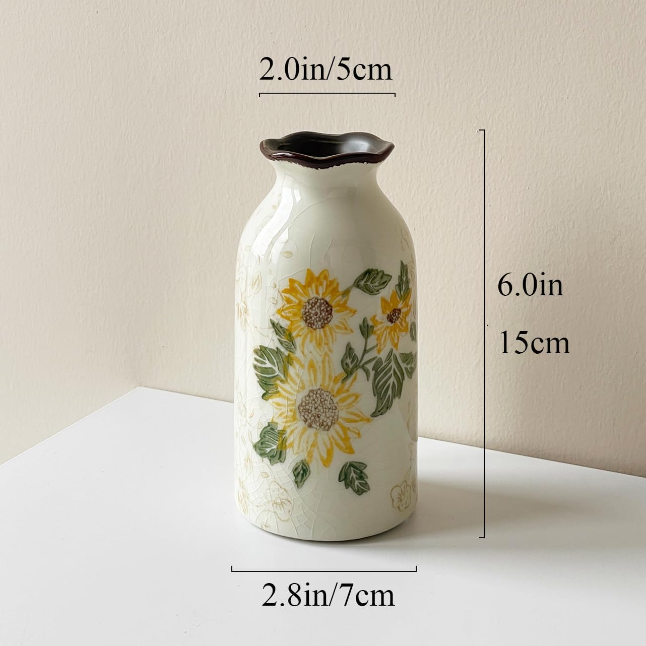 Vintage Ceramic Chinoiserie Floral Vase,Retro Cracked Glaze Sunflower Vases for Home Decor, Living Room,Office,Chinoiserie Decor,F1