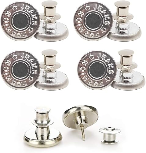 Alfileres de botón para jeans, sin coser y sin herramientas, botones instantáneos para pantalones, 4 juegos de botones de repuesto, instalación