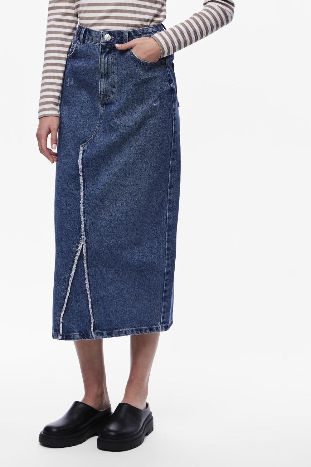 PCALFI HW Long Skirt, niebieski (medium blue denim), M