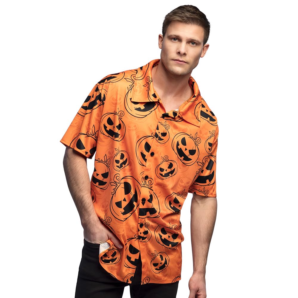 Boland - Short-sleeved shirt with pumpkin motif, men's shirt for Halloween costume, carnival