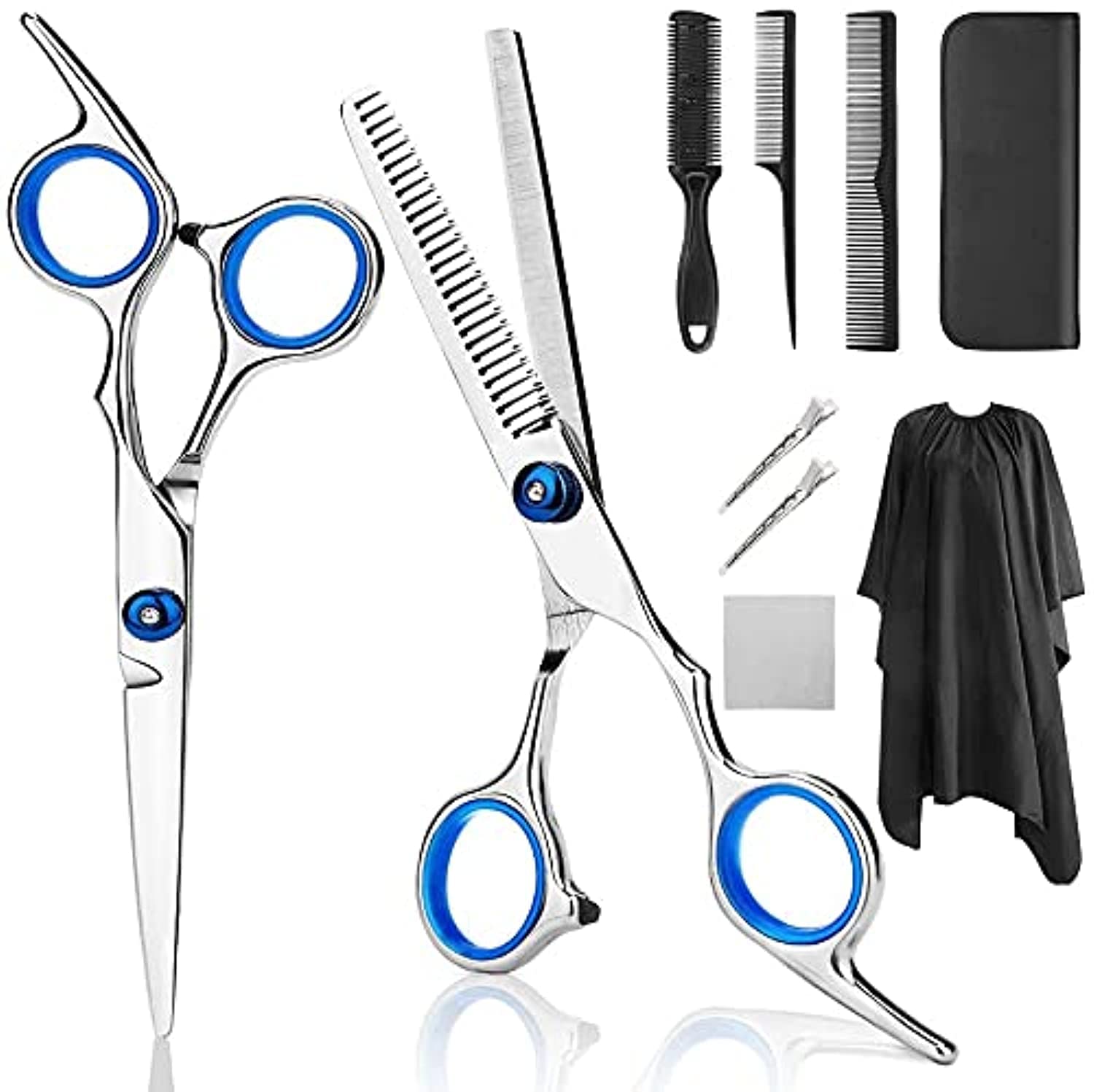 ELECDON Professional Hair Cutting Scissors, 9 PCS Barber Thinning Scissors Hairdressing Shears Stainless Steel Hair Cutting Shears Set with Cape Clips Comb for Barber Salon and Home