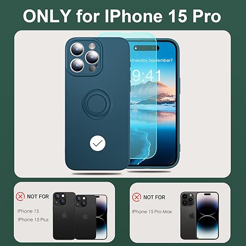 Miniatura 2 de ABITKU Funda de silicona compatible con iPhone 15 Pro (6.1 pulgadas), soporte de anillo, incluye cuerda, elegante y duradera, adecuada para mujeres