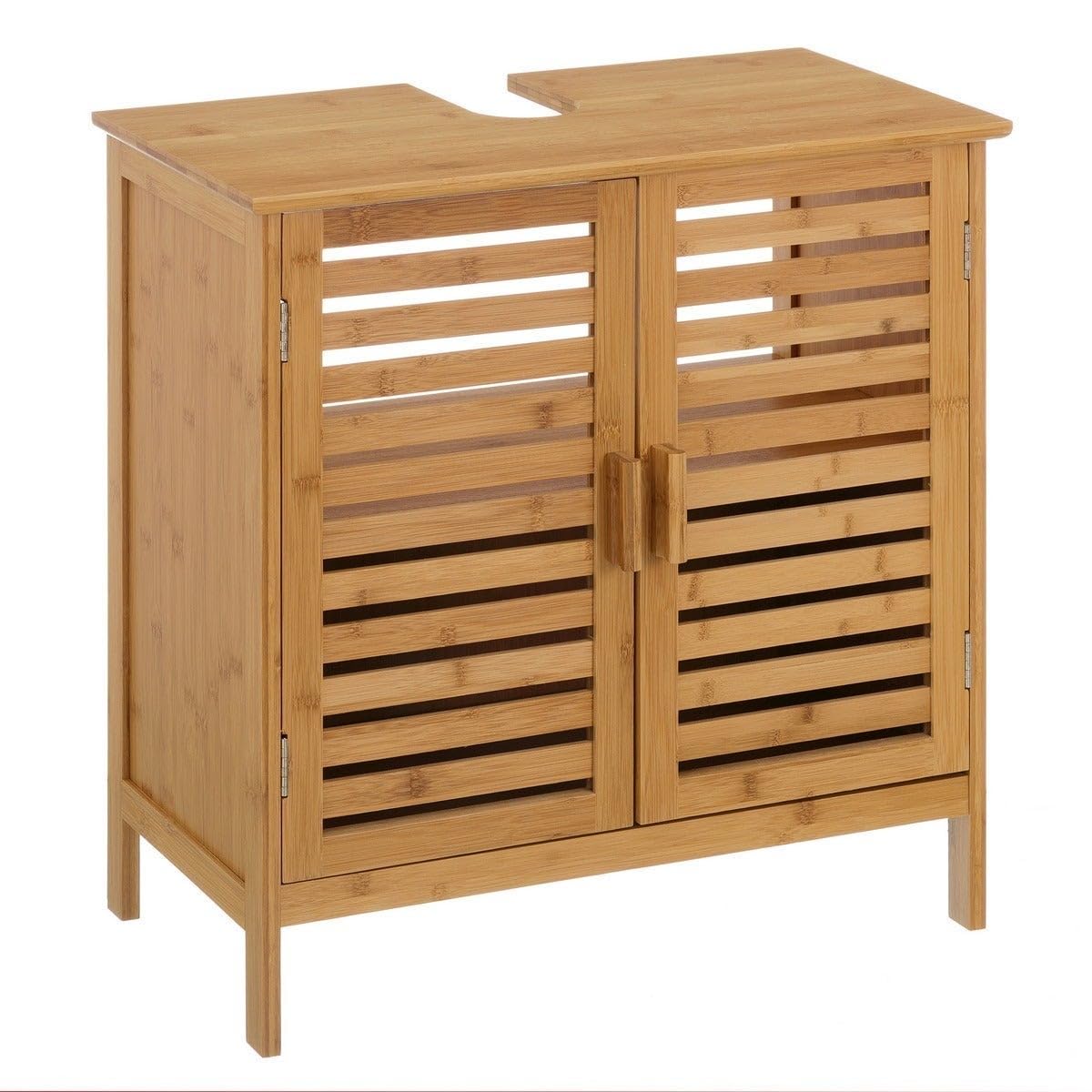 Mueble bajo Lavabo de bambú marrón con 2 Puertas de 60x62x30 cm | Preciosas puertas de persiana de estilo nórdico. Aprovecha el espacio con este armario funcional que da orden y calidez.