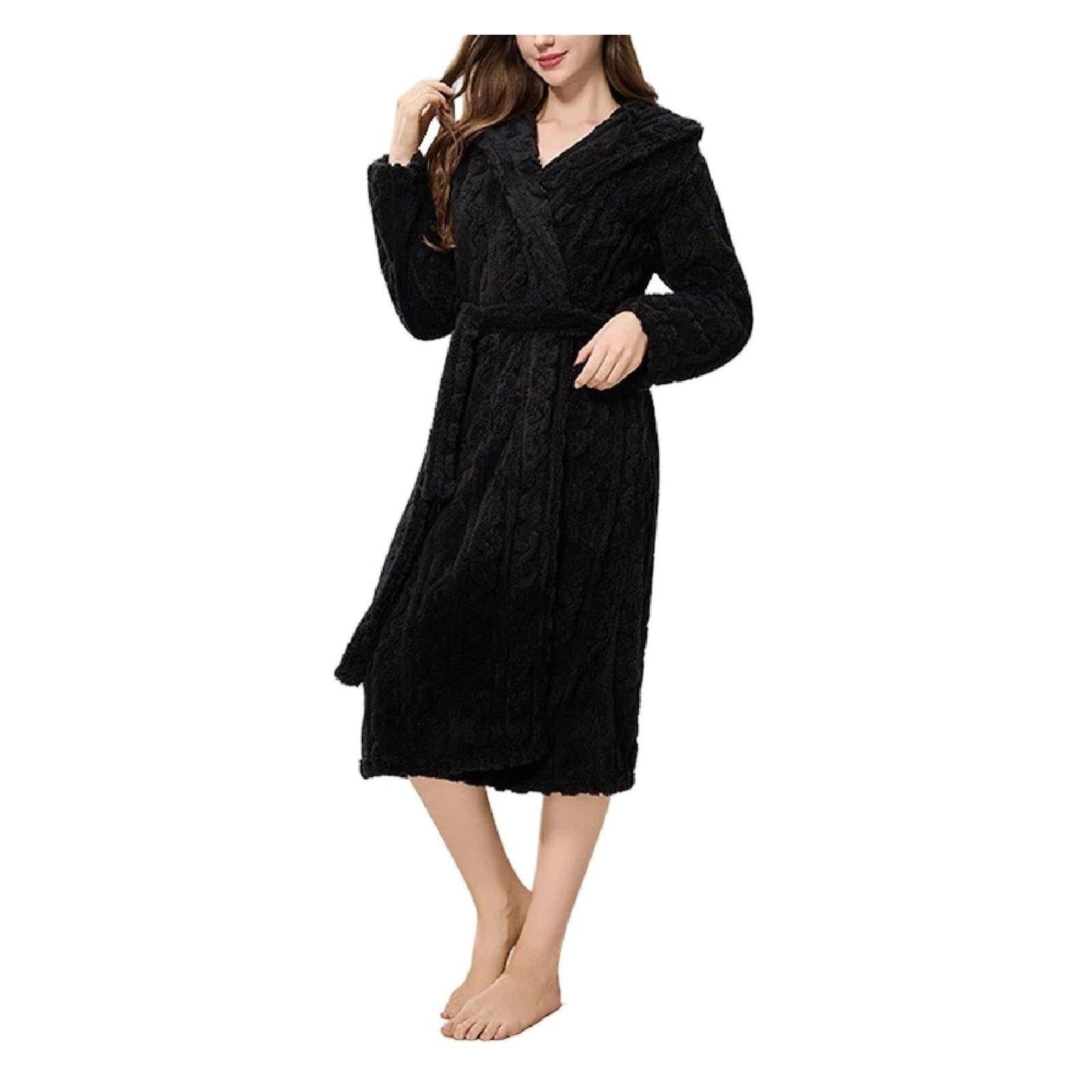 albornoz Batas largas peludas con capucha de felpa for mujer