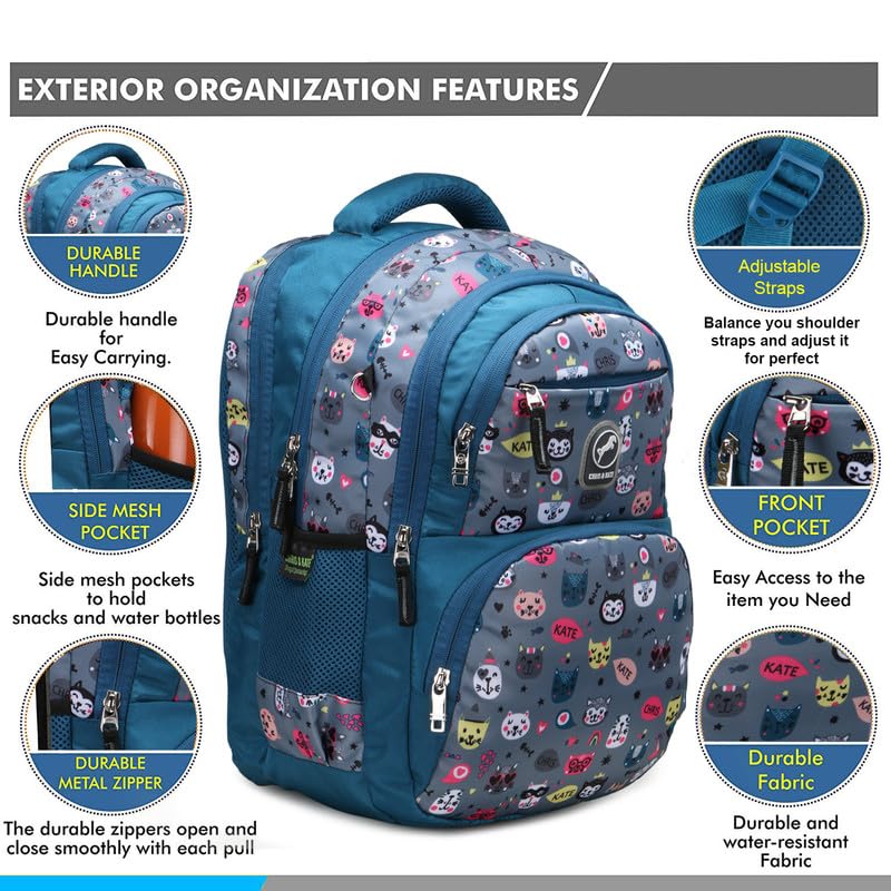 Image of Chris & Kate Premium 32 L Multi-Print School Bag for Boys Girls and Kids Spacious Interiors Casual Backpack Perfect for School, College, Everyday Use Includes Free Stationery Pouch and Rain Dust Cover