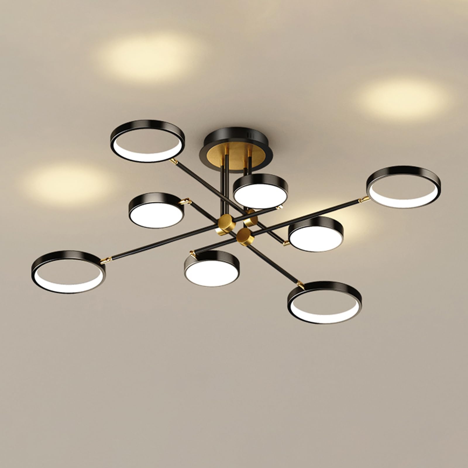 AIRUI Nordic LED Ceiling Light Flush Mount Sputnik Design Ceiling Lamp Circle Chandelier Lighting Fixture For Bedroom Living Room Dining Room,Black+3 Color Temperature-8 Heads 84W