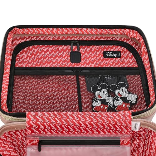 FUL Disney Mickey Mouse 22 Inch Carry On Luggage, Textured Hardshell Rolling Suitcase with Spinner Wheels and 2 ID Tags, Rose Gold