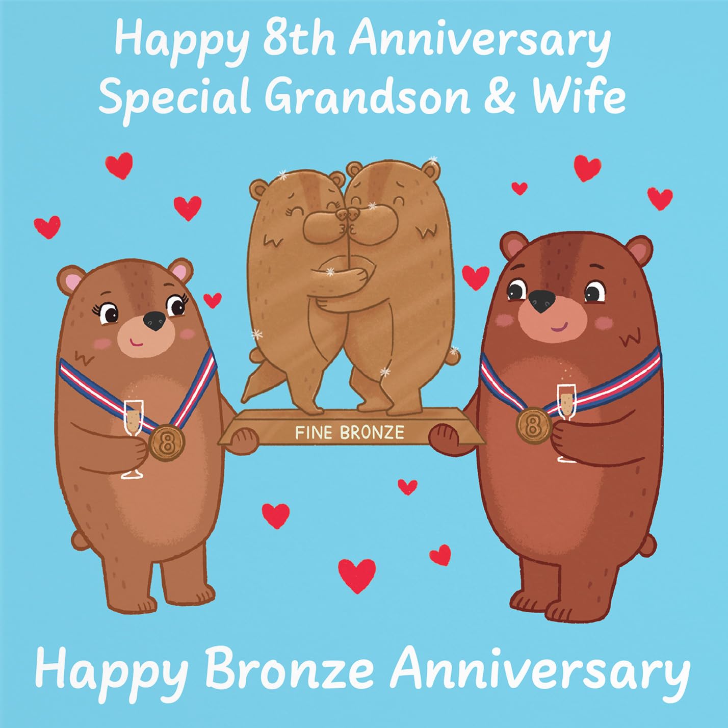Hunts England, Grandson And Wife 8th Anniversary Card, Bronze Anniversary, Eighth Anniversary, 8 Years, Cute Fun Bears Card - Image 2
