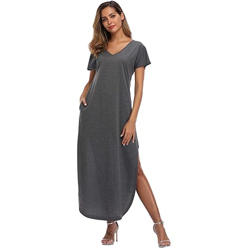 Women's Maxi Dress Floral Printed Long Casual Beach Party Dress with Pocket