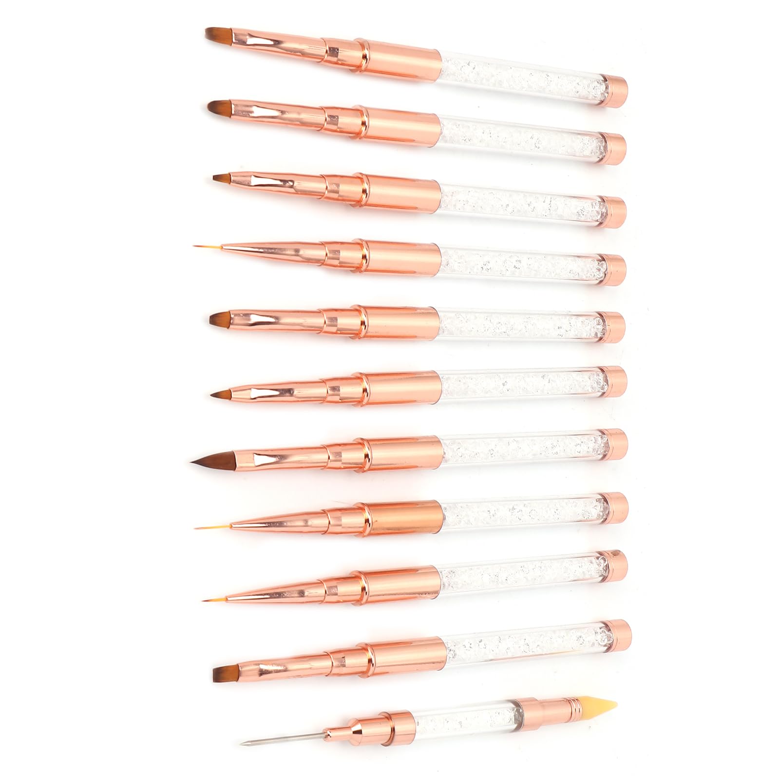 Set di Pennelli per Nail Art 11 Pezzi per il Design Professionale delle unghie. Elegante Kit di Penne a Doppia Testa con Capelli in Nylon e Manico in