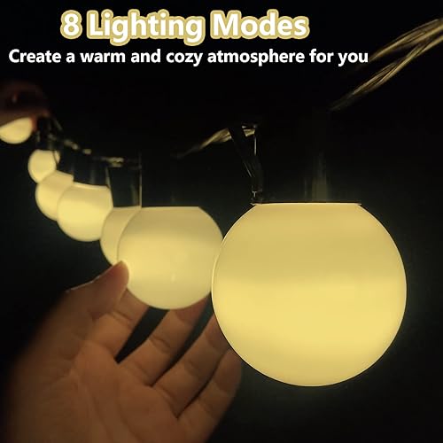 Miniatura 5 de Guirnalda de luces LED de 23.8 pies, funciona con pilas, 20 luces LED G50 Edison inastillables con temporizador remoto, luces de Navidad blancas