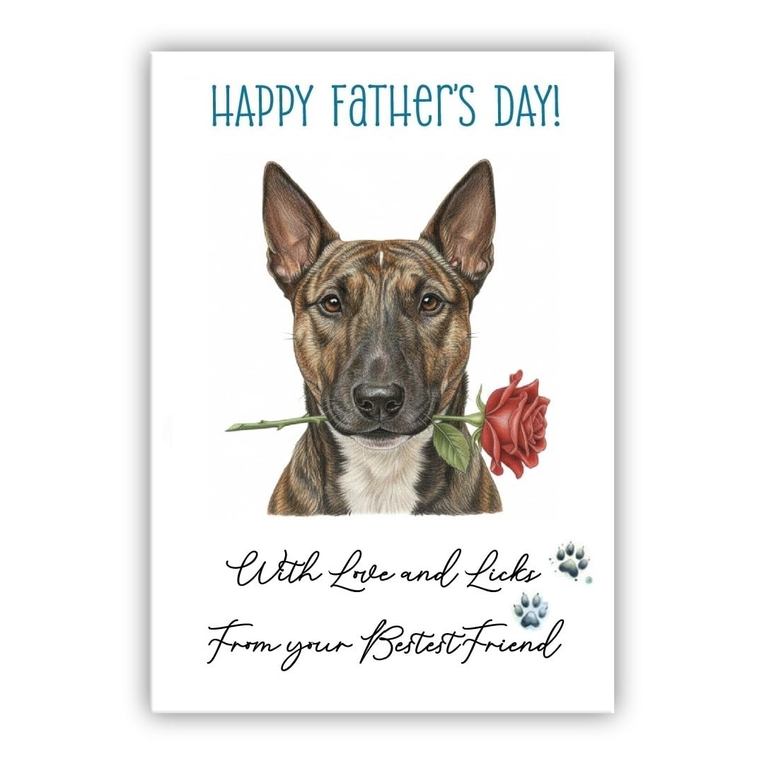 Father’s Day Card From the Dog – Cute Fathers Day Pet Card – “With Love and Licks” – Multiple Breeds Available (• Bull Terrier brindle) — image 1