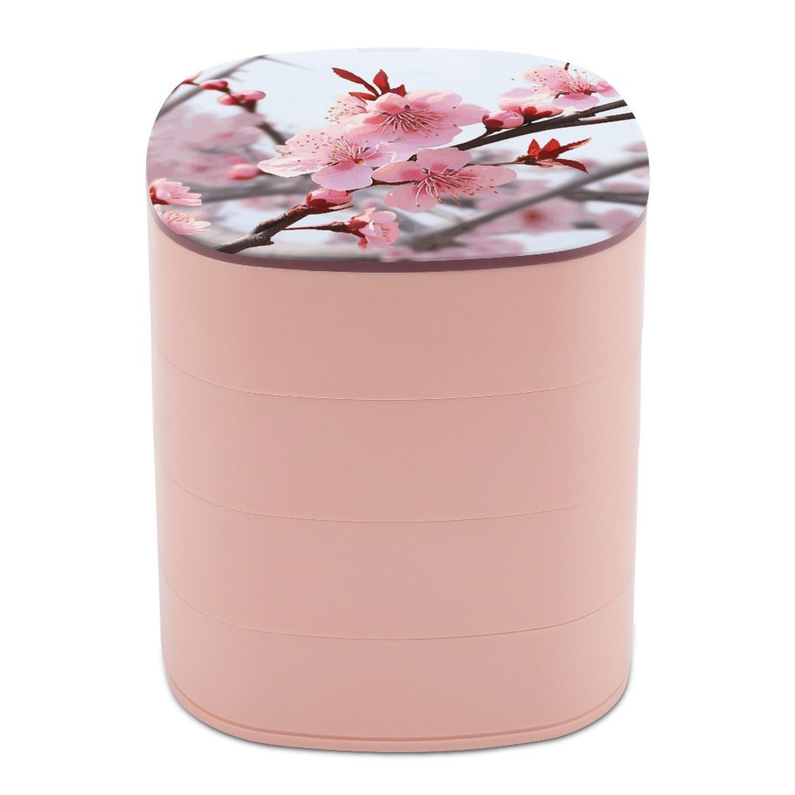 VstaDank Plum Blossom Jewelry Organizer 4-Layer Rotating Travel Jewelry Tray Case with Lid for Bracelets Rings Bracelets Small Jewelry Storage Box Earring Holder for Women