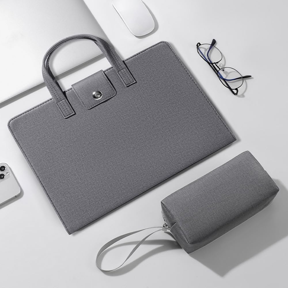 Skórzana torba na laptopa, torba do pracy biznesowej, torba na ramię na komputer, na MacBooka Pro Air, szara (gray D)