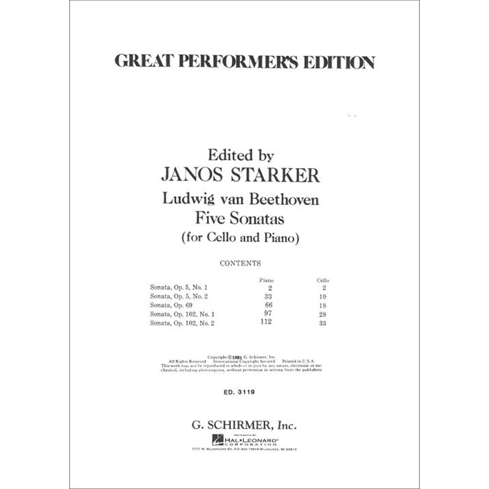 5 Sonatas: Cello and Piano