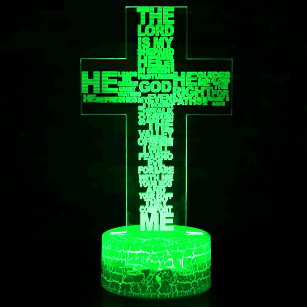 Yardwe Lampada Notturna 3D A Croce Con Gesù, Luce Olografica LED Notturna Regalo Religioso Perfetta Per Casa E Chiesa