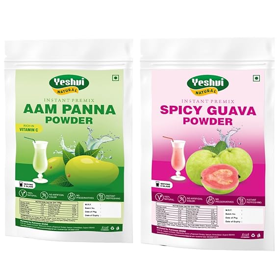 Aam panna powder & Spicy Guava Powder Combo Pack, Instant Mix Energy Drink Powder make milkshakes and juice, Immunity Booster, Fruit Juice Powder for Adults, 200gm