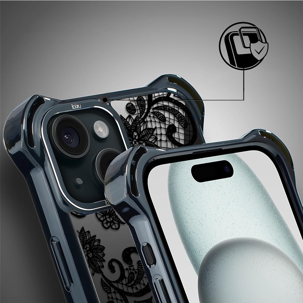 Etui do iPhone 15 IBIZU DropGuard Ultra kompatybilne z MagSafe, Midnight, Koronkowa czerń