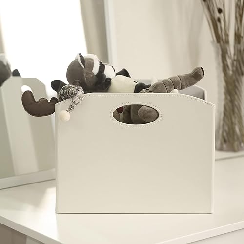 Miniatura 4 de EZDeco Paquete de 2 revisteros, revistero de piel sintética, cesta de almacenamiento plegable para documentos de periódicos, organizador de carpetas