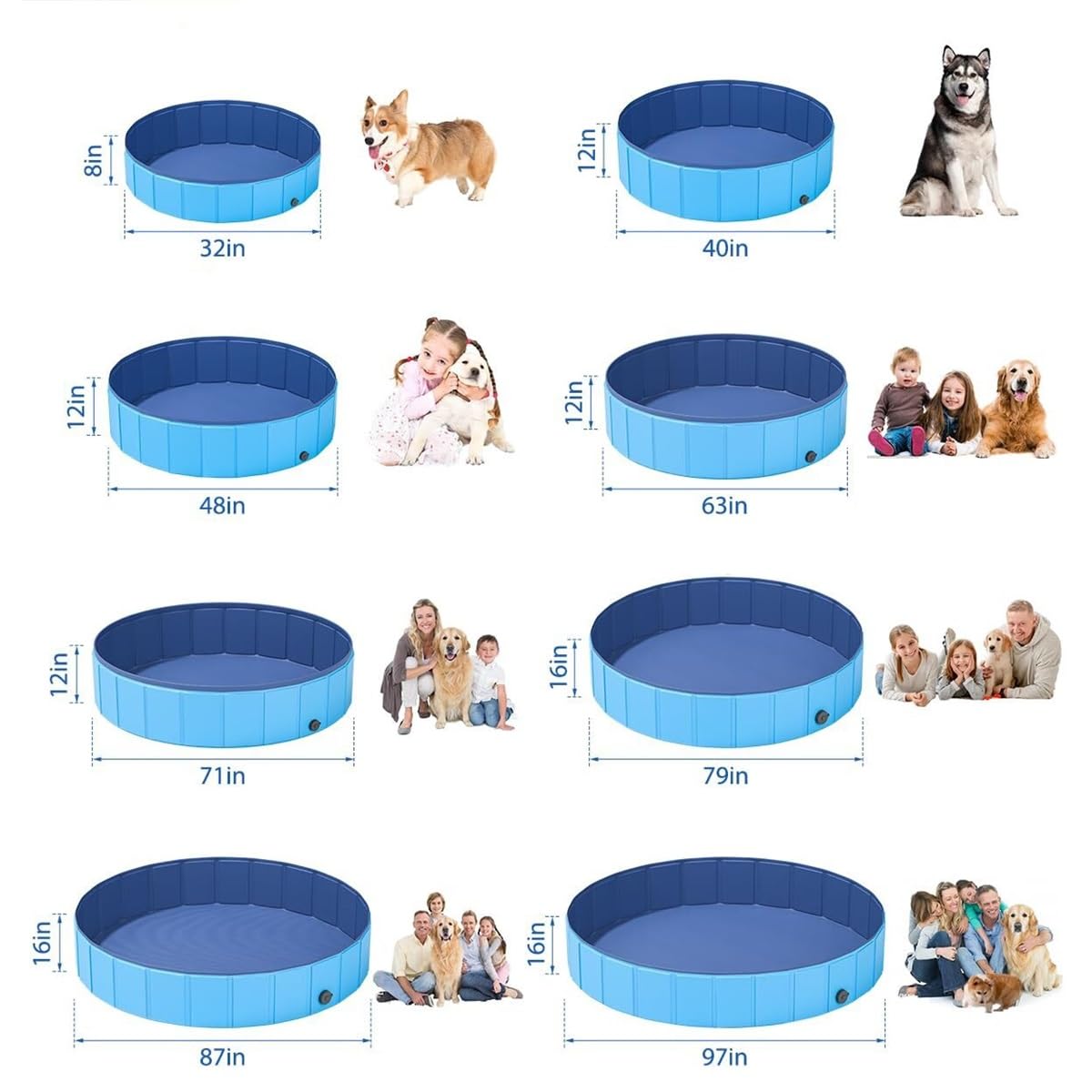 Piscina for Perros Plegable portátil de PVC for Perros Grandes, medianos y pequeños.(Dark Gray,97 * 16 in)