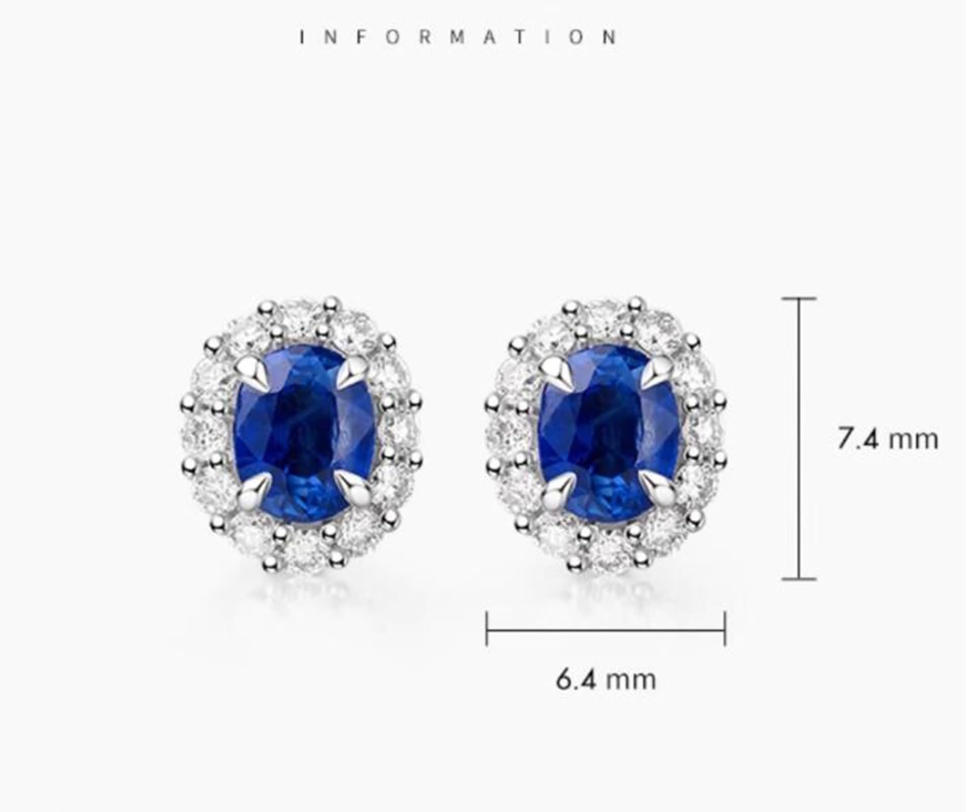 Pendientes de boda, pequeños aretes ovalados con zafiro de 0,9 quilates, oro blanco, regalos de cumpleaños para mujer