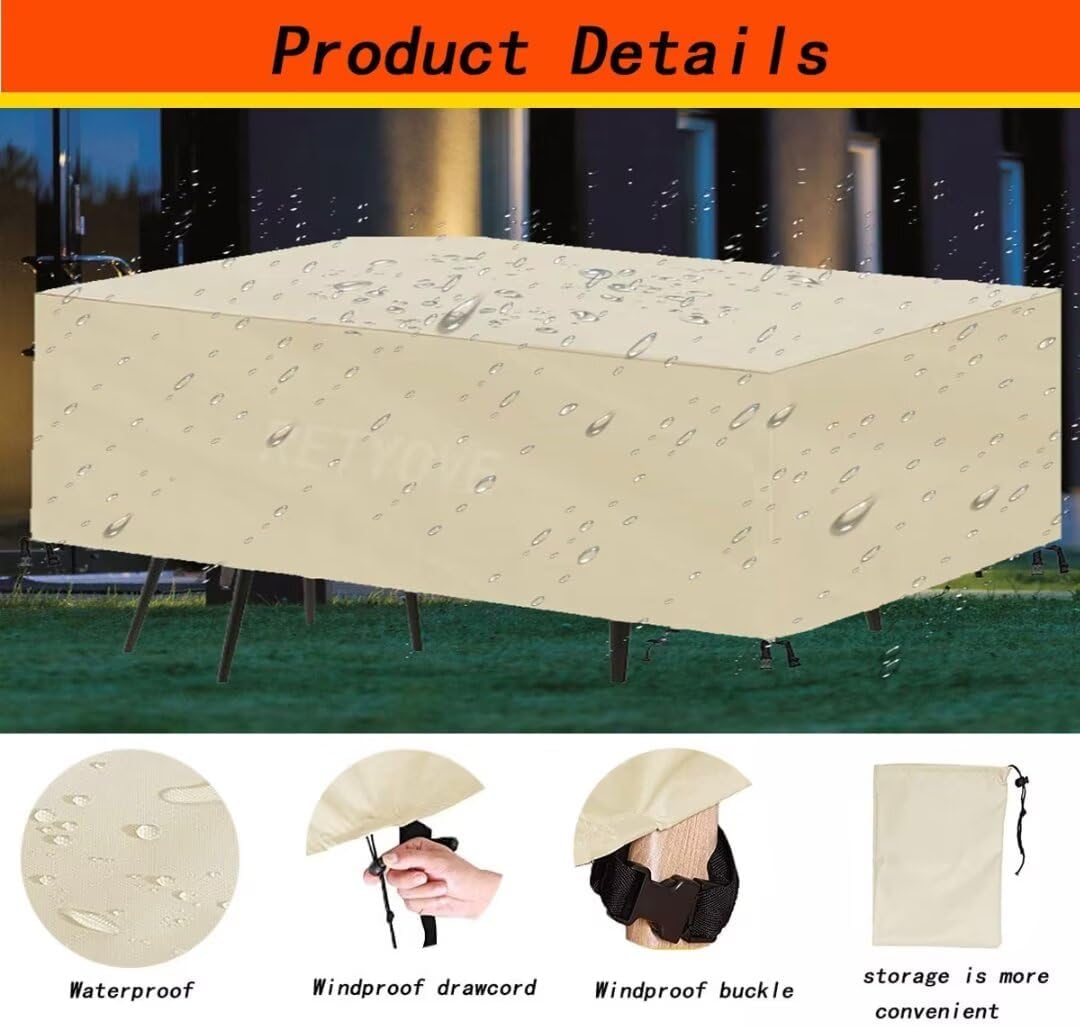 Patio Furniture Covers,Heavy Duty Outdoor Table Chair Sofa Covers,420D Oxford Waterproof Anti-UV Windproof Weatherproof Outdoor Furniture Cover Beige 66" L x 43" W x 29" H