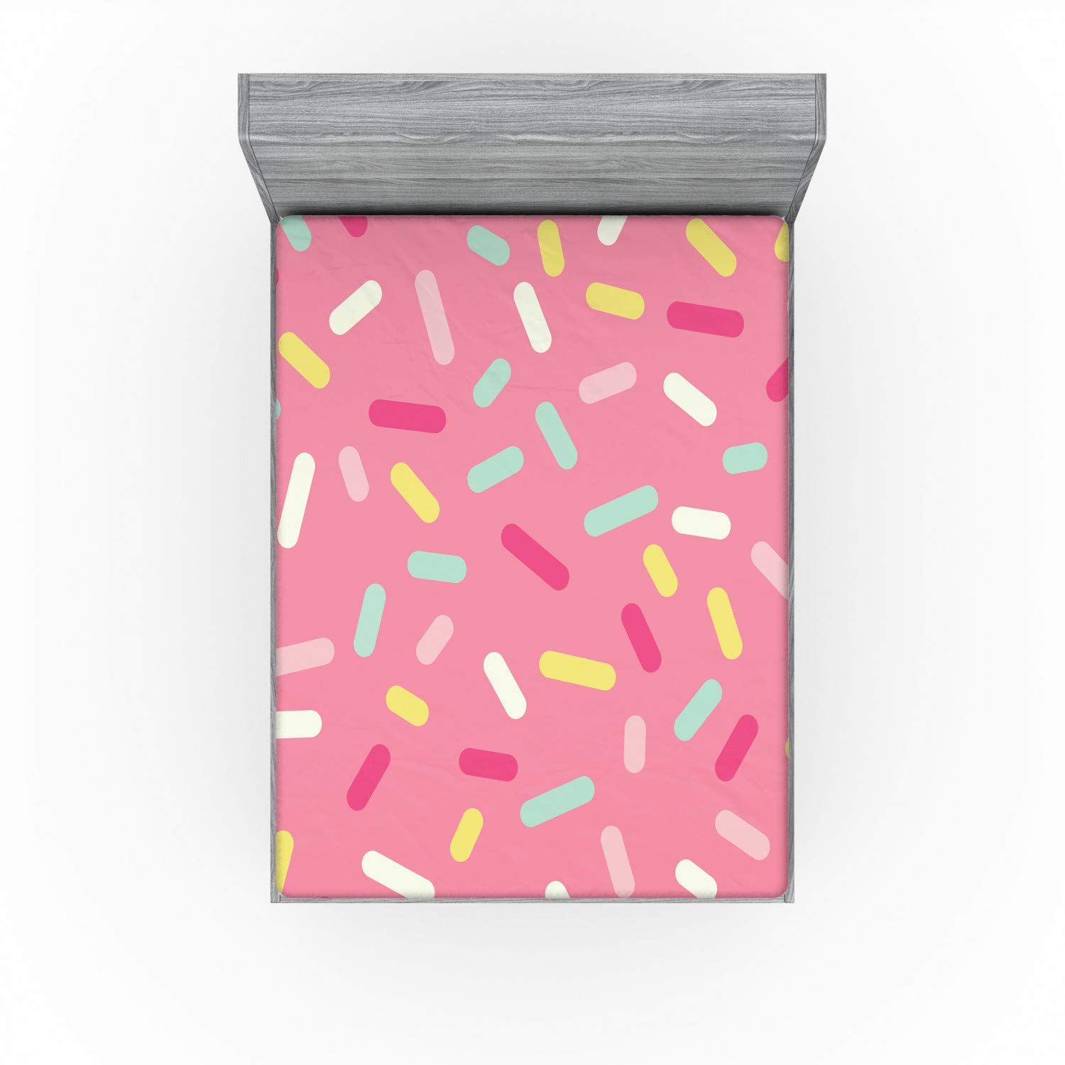 Ambesonne Pink and White Fitted Sheet, Abstract Pattern of Colorful Donut Sprinkles Tasty Food Bakery Theme, Bed Cover with All-Round Elastic Deep Pocket for Comfort, King Size, Pink Turquoise