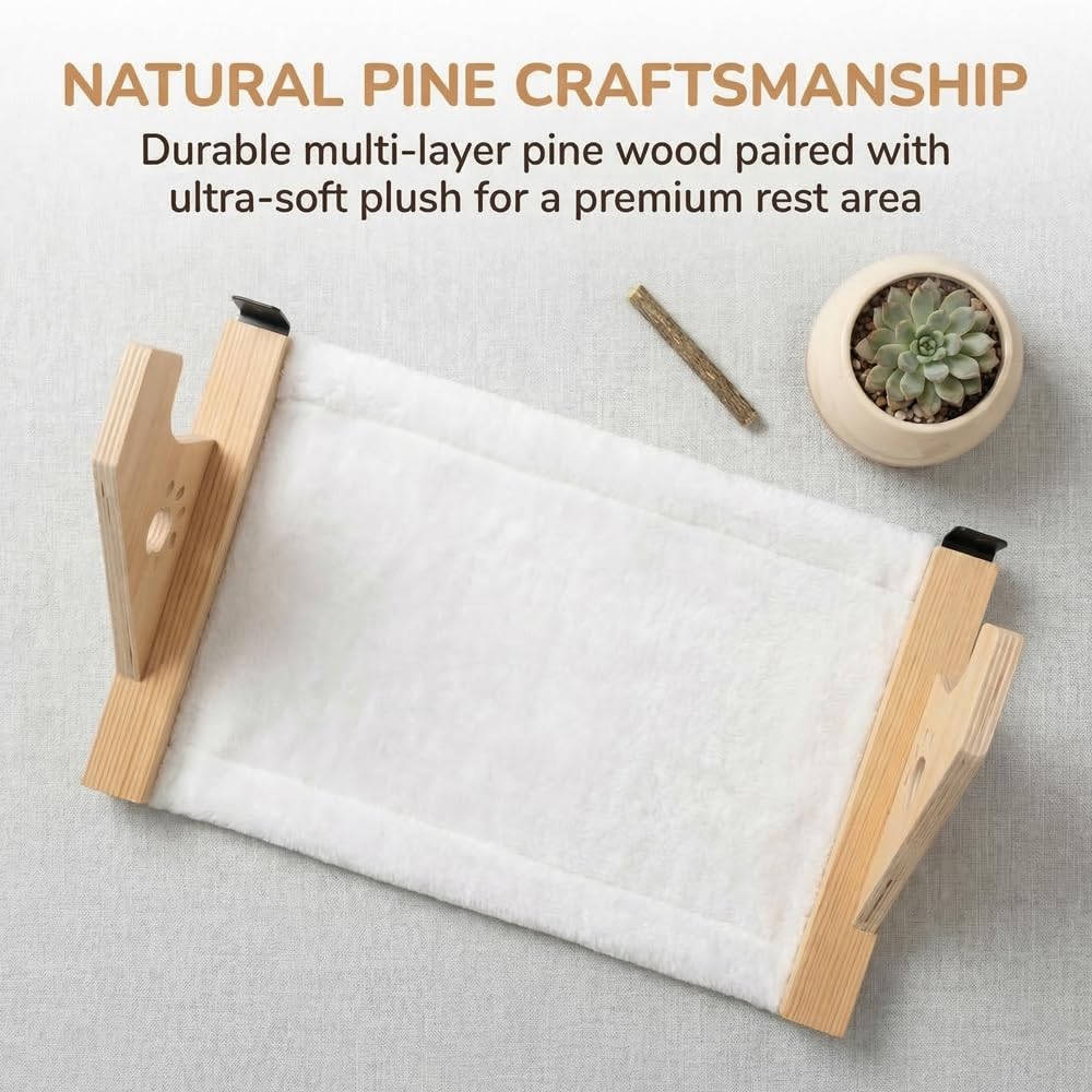 Hamaca Colgante para Gatos, Hamaca Gato Ventana Ajustable, Hamaca para Gatos con Marco de Madera, Hamaca Gato Ventana Colgante para Gatos de hasta 20 kg, Fácil de Instalar 50.5 * 38 * 16.5cm