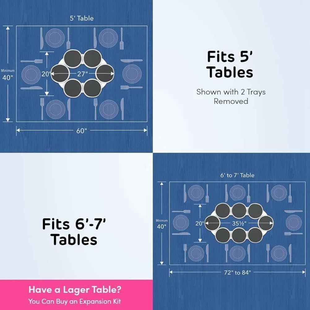 Tocadiscos extensible Lazy Susan para mesa de comedor, antideslizante y resistente al calor, fácil montaje, bandeja de almacenamiento giratoria Lazy Susan, perfecta para comidas familiares, fiestas y