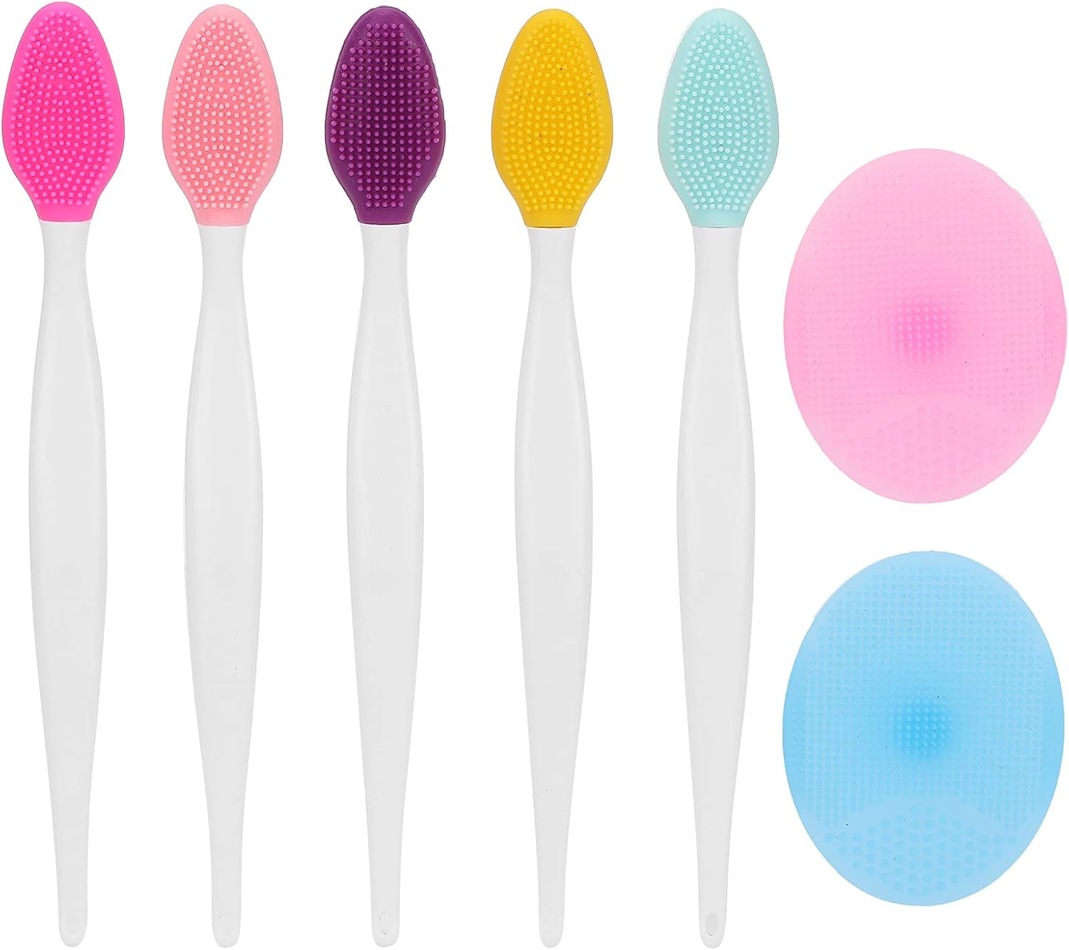 Silicone Facial Cleansing Brush Set, Deep Pore Face Scrubber for Blackhead Removal & Oil Control, Portable Exfoliating Silicone Face Brush Kit with 5 Nose Brushes and 2 Facial Brushes
