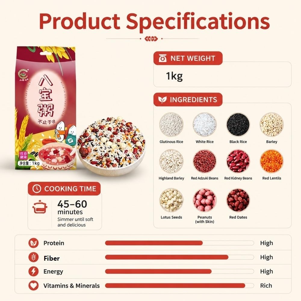Mieszanka owsianka Osiem Skarbów 1kg Podwójnie pakowana próżniowo | 11 rodzajów ziaren ziaren fasoli do gotowania śniadaniowego