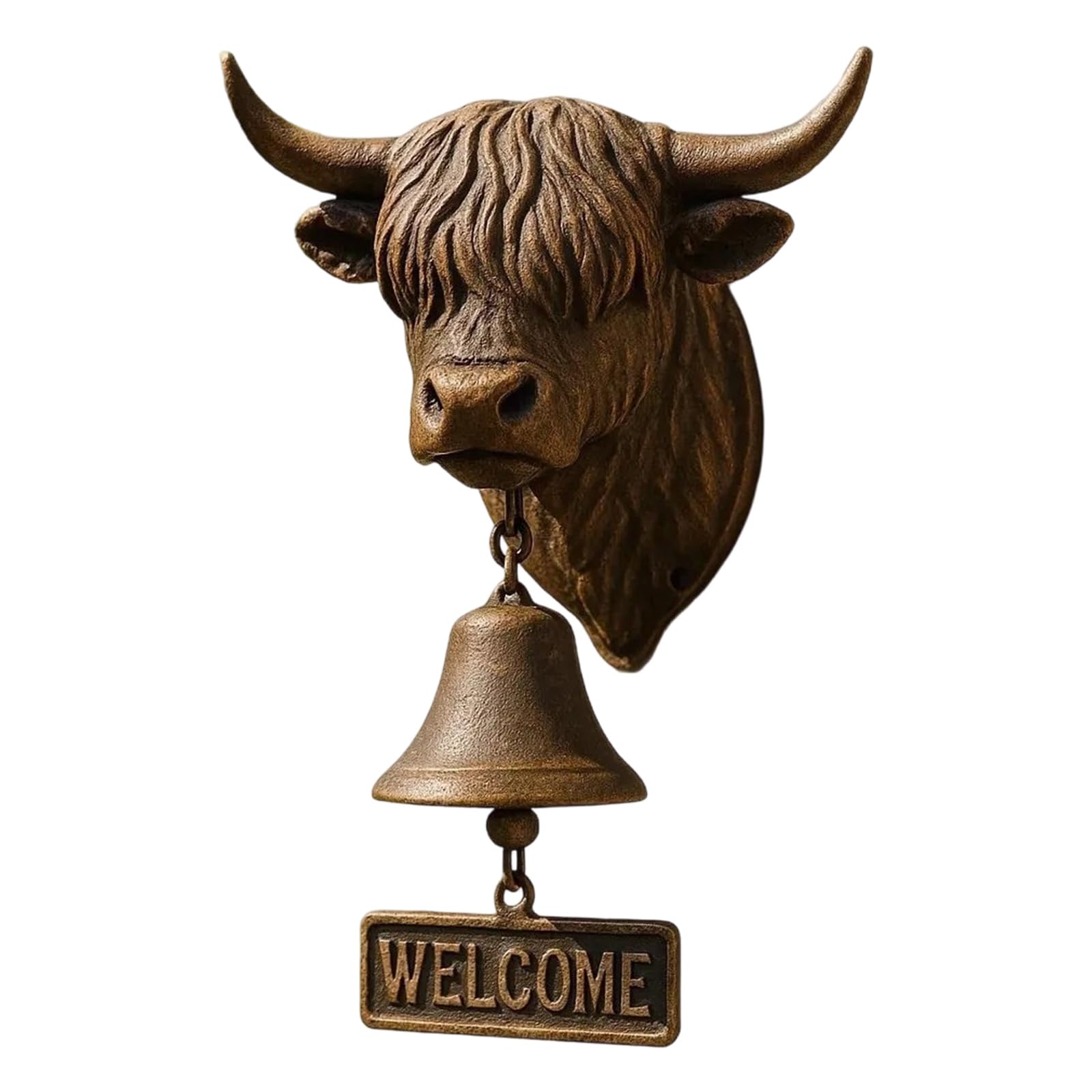 Farmhouse Welcome Doorbell Gnomes Cow Head Sculpture Entry Decors Resin Wall Hanging Bells Ornament for Garden Porch Cow Head Statue