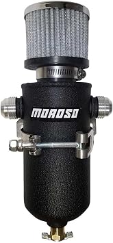 Moroso 85753 Black Powder Coated Aluminum Breather Tank Catch Can, 1 Qt, Dual 12AN Male Fittings