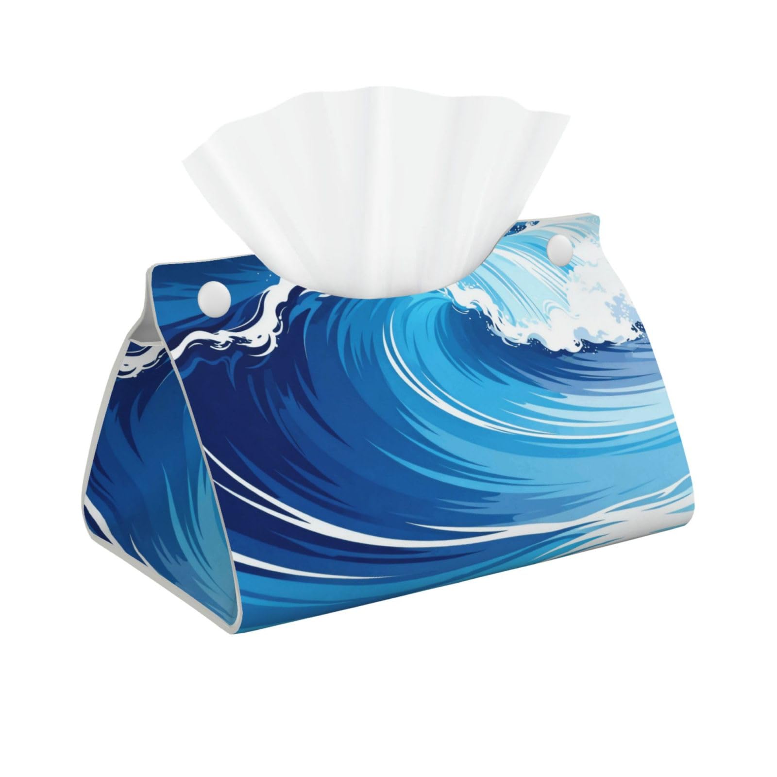 Ocean Wave Blue Long Leather Tissue Box Cover-Waterproof PU Leather Tissue Holder for Bathroom, Decorative Rectangular Tissue Case