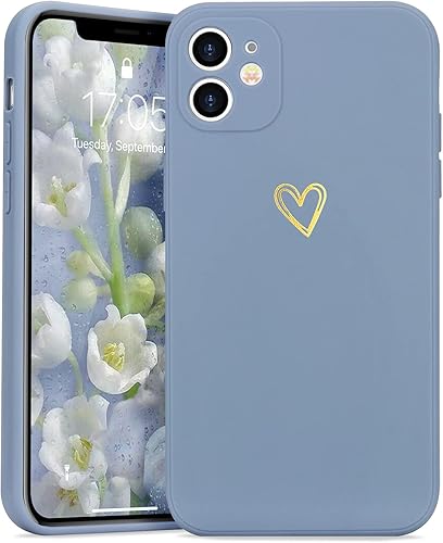Funda para iPhone 11, bonita funda delgada a prueba de golpes con soporte de carga inalámbrica y protección, azul y gris