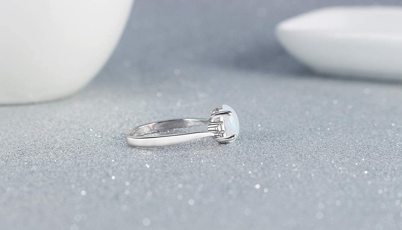 ZX Exquisite Women's 925 Sterling Silver Ring Oval Cut Fire Opal