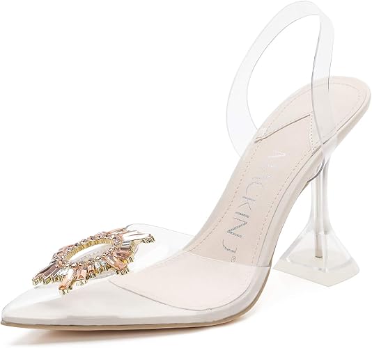 MACKIN J 188-6 Women's Clear Heels Pointed Toe Slingback Rhinestone Sandals Dress Shoes