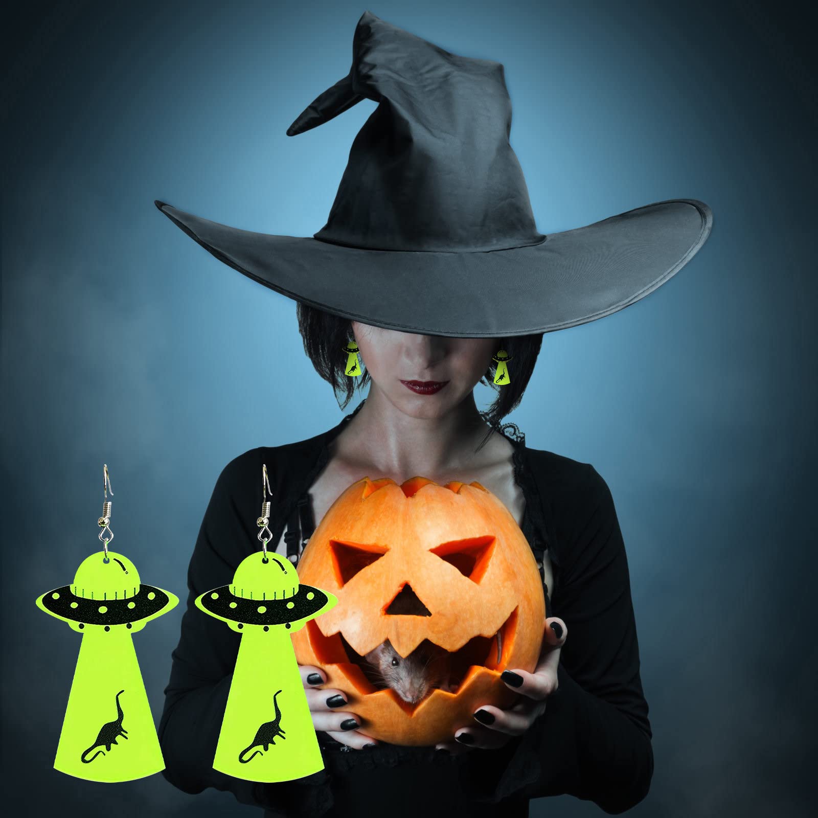 Teschio UFO Alieno Fluorescente Acrilico Orecchini Halloween Dichiarazione Pendente a goccia per Donne Ragazze Teen Orecchini a tema Halloween Cosplay Partito Vestito Piercing Gioielli Regalo