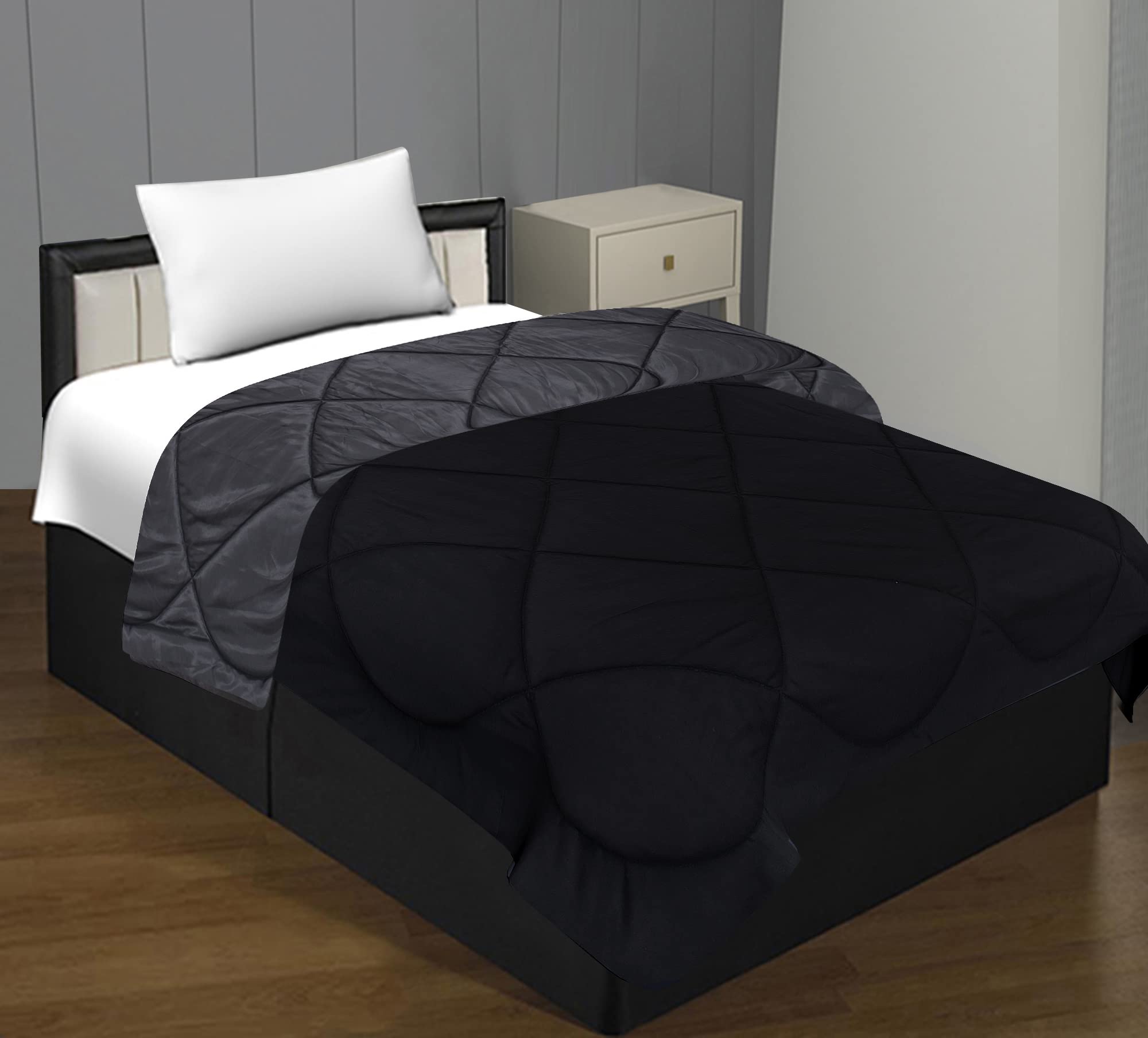 jaipurfabric Microfiber 300 GSM Solid Single Bed Reversible AC Comforter/Blanket for Winter/Quilt/Duvets (60" X 90"), Black-Dark Grey-picture-21
