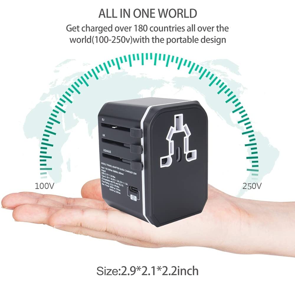 Adattatore di alimentazione universale in tutto il Adattatore di viaggio universale Tutto in un adattatore di alimentazione Parete Tappi elettrici prese per telefono cellulare, tablet, fotocamera, lap