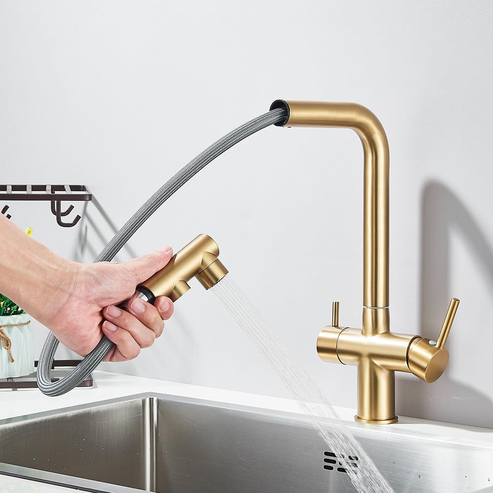 Robinet purificateur d'eau de cuisine en laiton noir contre le calcaire avec bec extractible