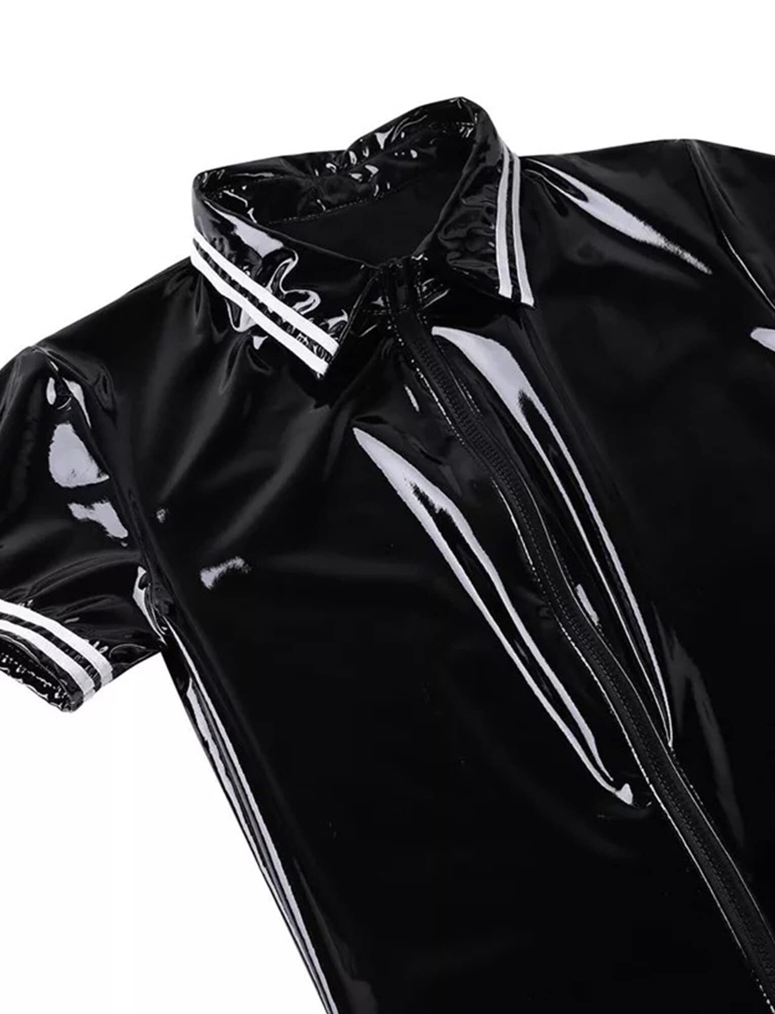 AIEOE Mono para hombre de piel de charol de PVC, con cremallera larga, sexy, corte ajustado