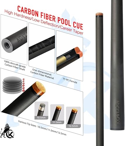 Miniatura 3 de KONLLEN Carbon Fiber Pool Cue Stick Low Deflection Hand-Made Inlay Billiard Cue Ultra-Smooth Professional Feeling Billiard Pool Cue Sticks for Adults