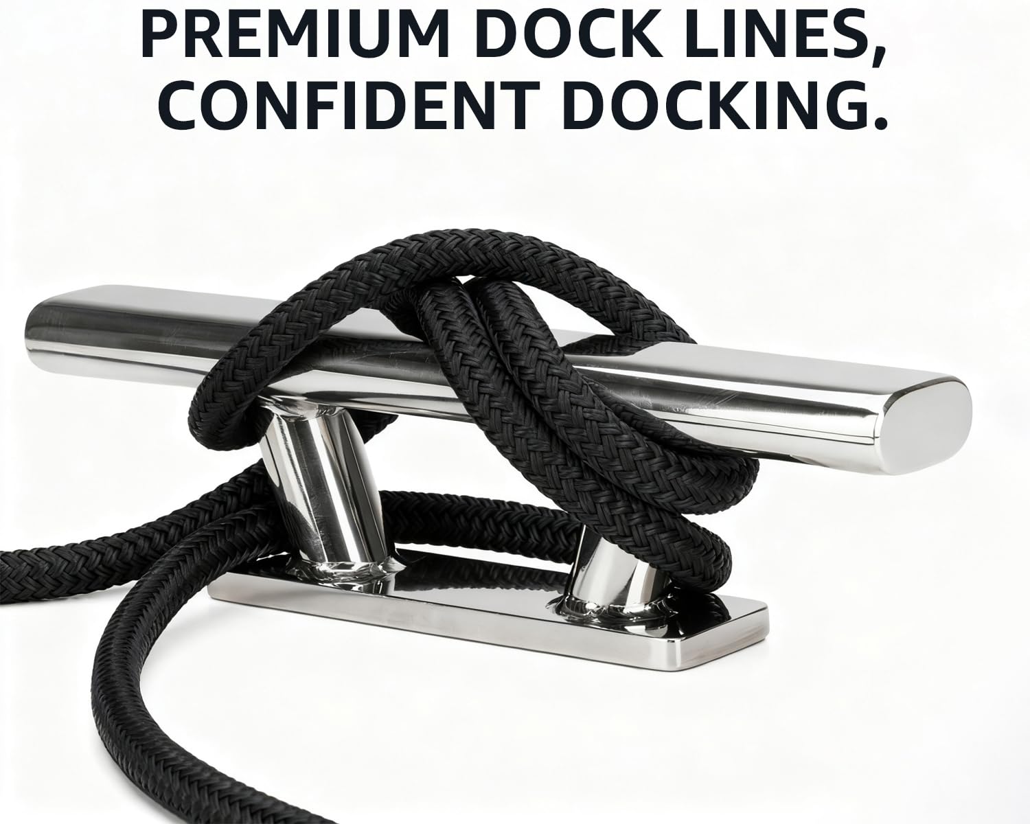 Boots-Dockleinen 1,27 cm x 4,9 m, doppelt geflochtene Nylon-Dockleinen für Boote und Pontons, Marine-Grade-Nylon-Dockleine mit einem 30,5 cm Öse, ultimatives Marine-Seil, Bootszubehör, Schwarz, 4