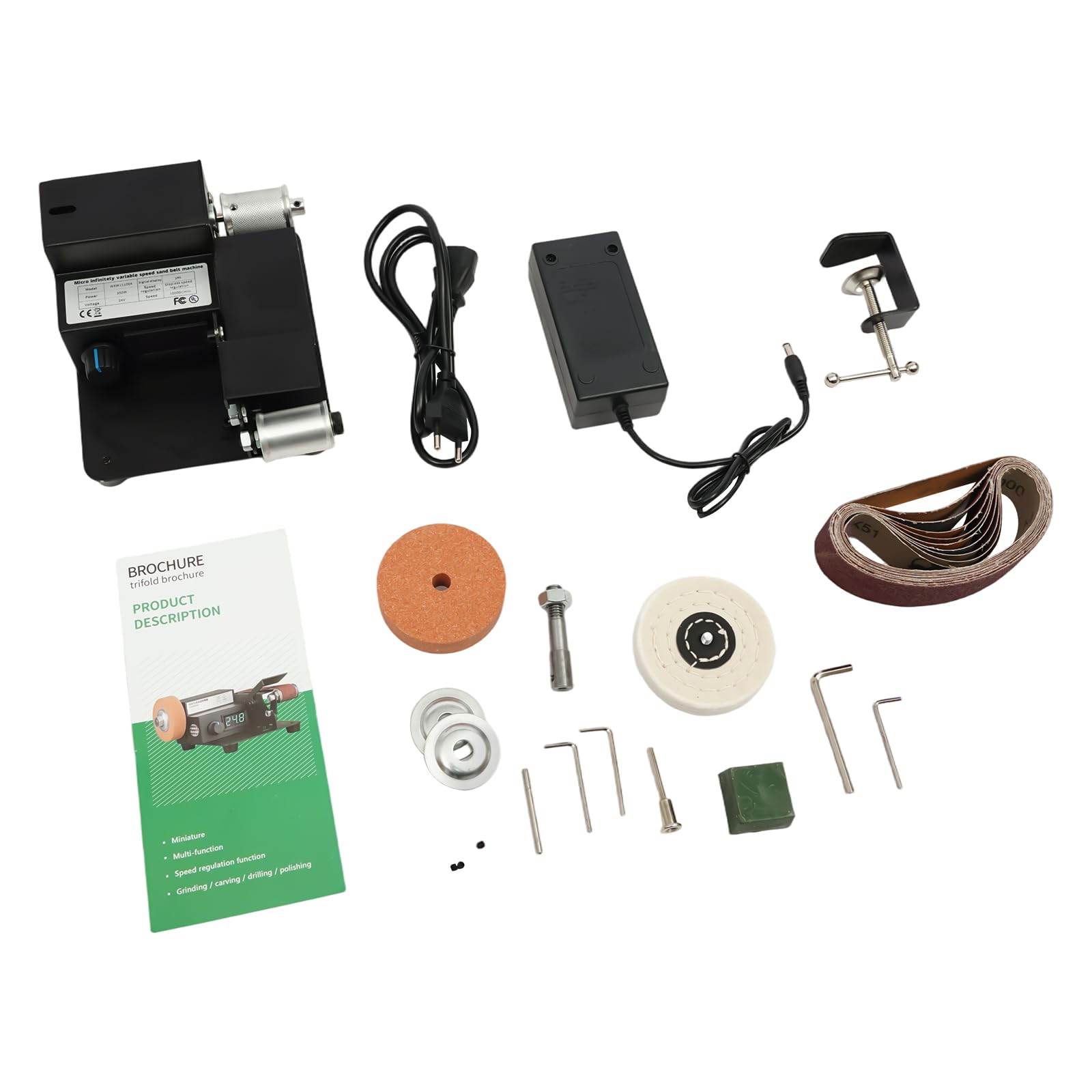 Mini Levigatrice A Nastro 350W Affilatrice Elettrica Coltelli 0-10000 RPM, Levigatrice Da Tavolo Display LCD Piccola Smerigliatrice Da Banco 7 Velocità Affilatrici Elettriche
