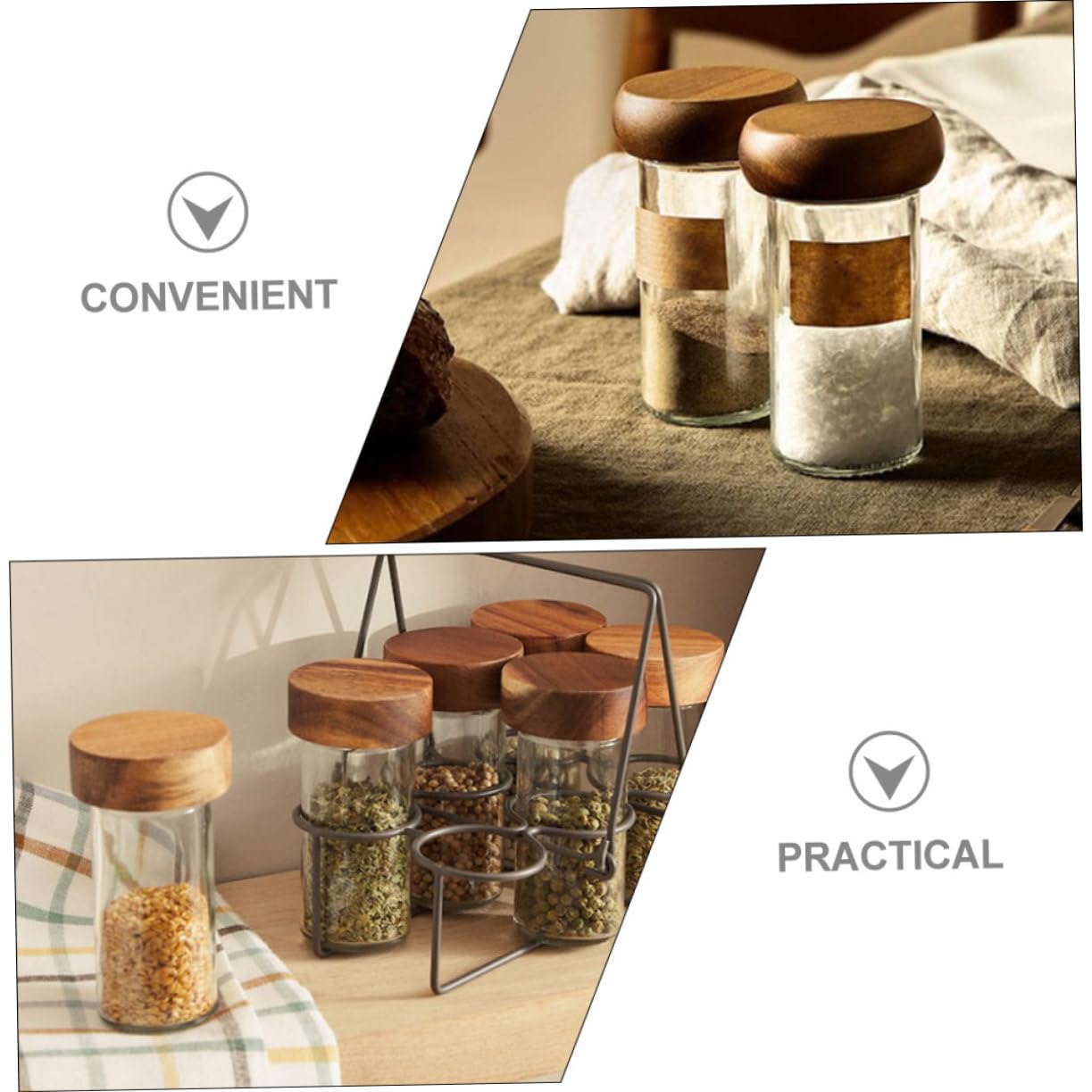 Contenitore in Vetro per Spezie con Coperchio in Legno di Acacia e Vassoio Barattolo Ermetico per Condimenti Design Compatto e Resistente per Cucina e Barbecue all Aperto