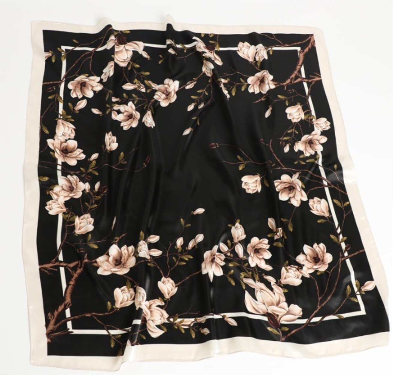 Szaliki Szalik Szale Szaliki Szal Miękki Lekki Kwadratowy Jedwabny Szal Plum Bossom Print Szal Prezent Szal Ciepły Chusty (Blue : Schwarz, Size : 90 * 90cm)