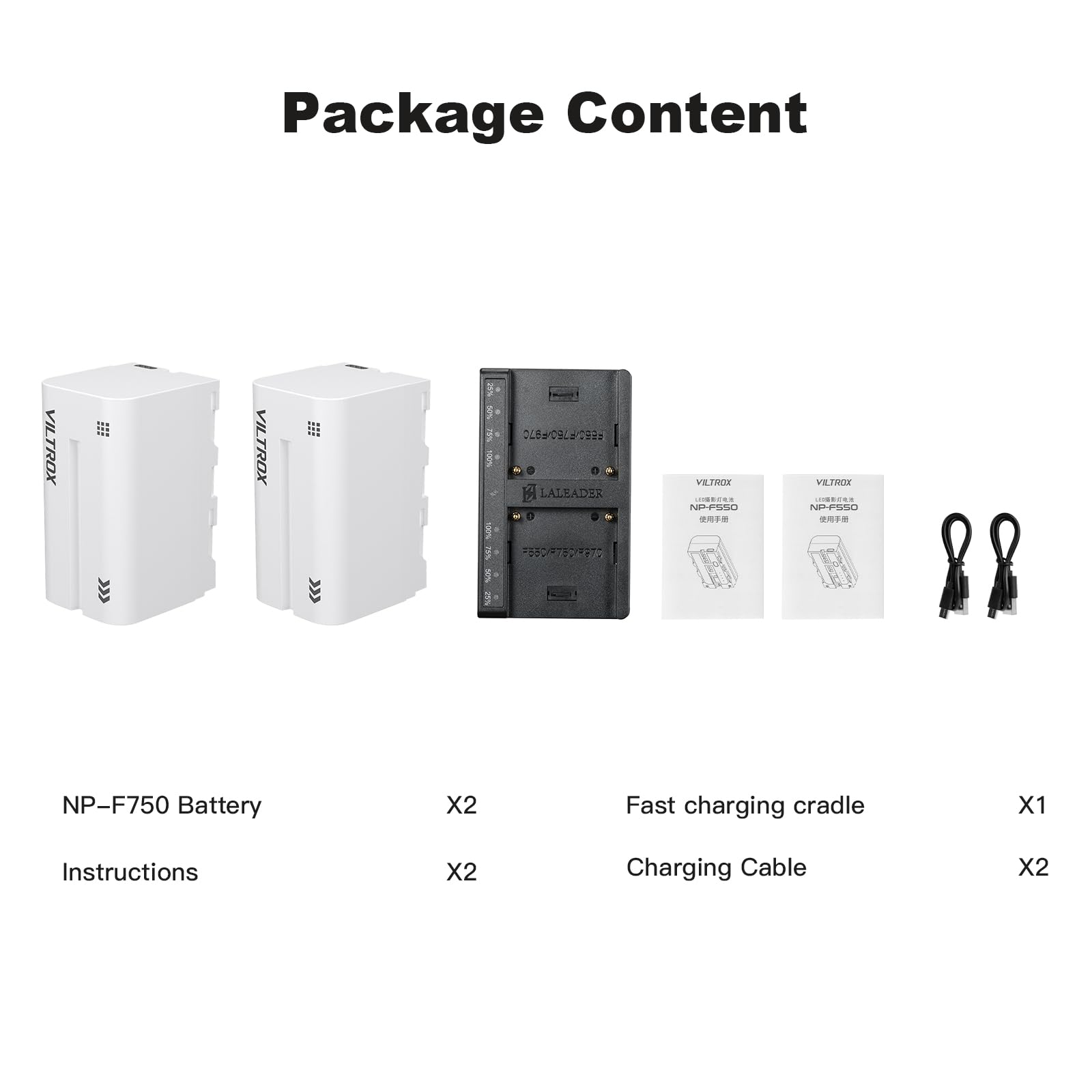 VILTROX Akumulator NP-F750 akumulator zastępczy 2 sztuki baterii i Smart LED Dual USB-C ładowarka do Sony NP-F970 F960 F950 F770 F750 F570 F550 kompatybilna z Godox VILTROX Neewer