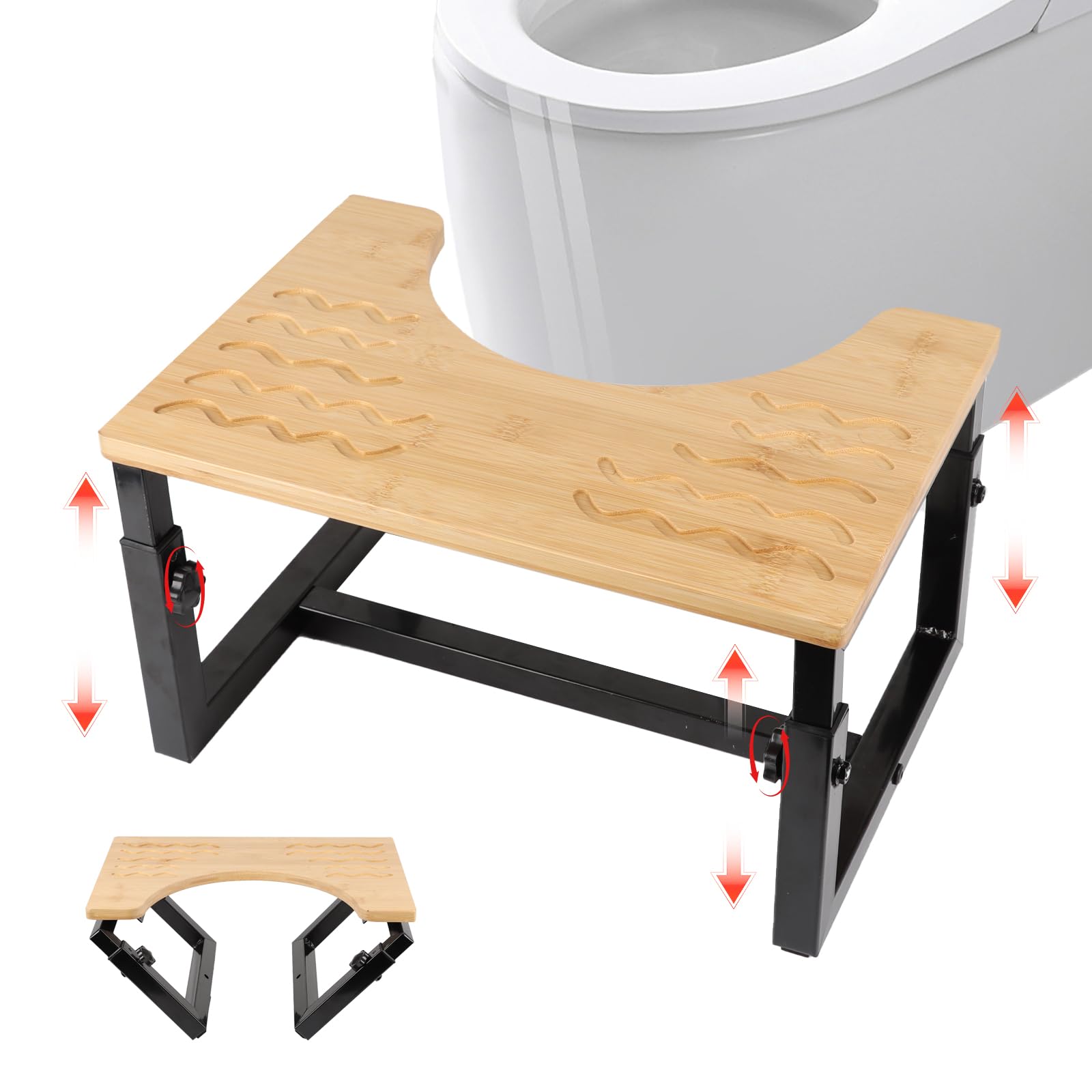 Taburete de Inodoro Plegable, Taburete de Madera para Inodoro fisiológico, 7/8/9 Pulgadas Altura Ajustable, Taburete de Baño de Bambú para Adultos y Niños, para Aliviar Los Intestinos